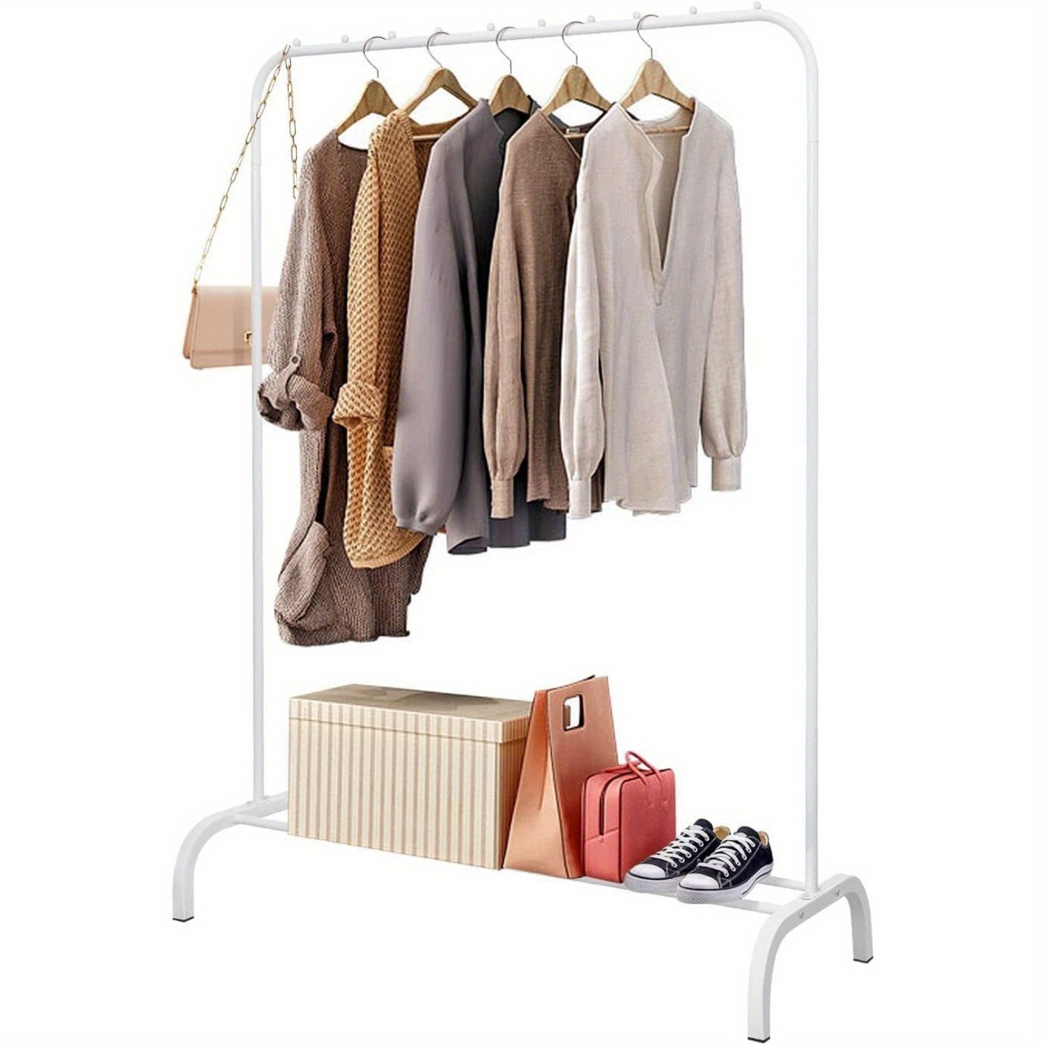 Heavy-duty Metal Garment Rack With Storage Shelf - Freestanding Coat, Skirt, Shirt & Sweater Hanger - Anti-slip Design For Home Organization - Black