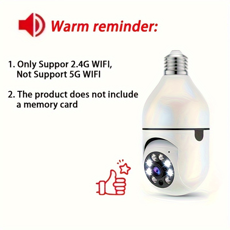 1pc wjg 1080p wifi bulb security camera indoor outdoor ptz with motion tracking smartphone compatible no battery required   355 view for home surveillance smart bulb cam details 2