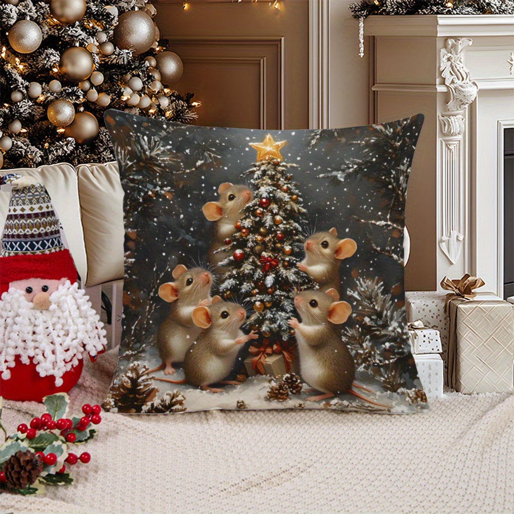 

Soft & Cozy Christmas Mouse Plush Pillowcase - Festive Holiday Design, Zip Closure, Machine Washable - Sofa & Bedroom Decor, 17.7" X 17.7" / 19.7" X 19.7" - No Insert Included