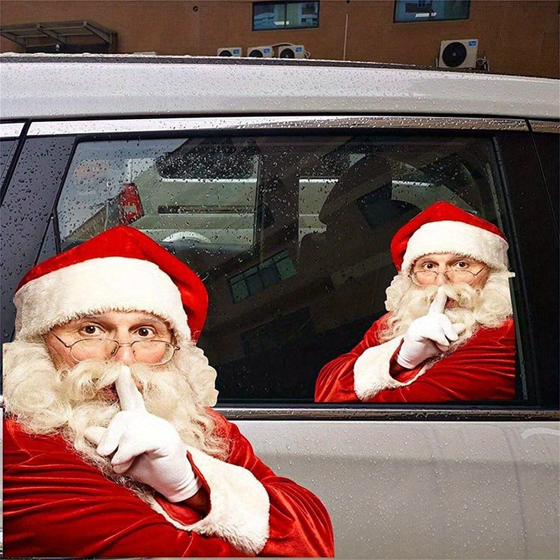 

Christmas Santa Claus Car Rear Window Sticker - Pvc Self-adhesive, Fun Gesture Design, Window Absorption Decoration, 30*30cm, Easy To Apply And Remove