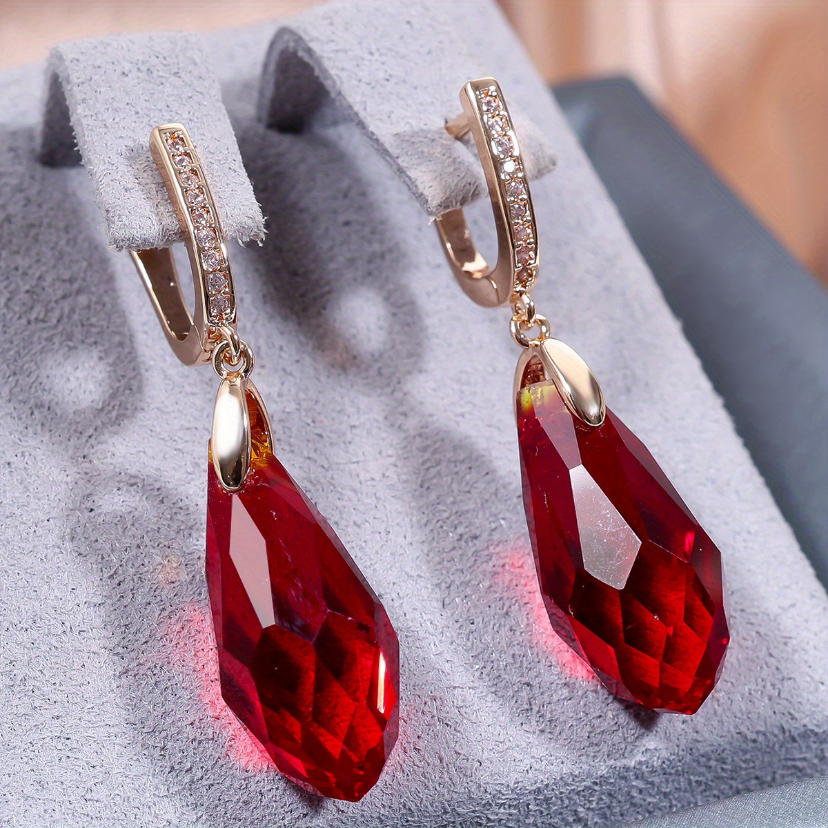 Image of Water Drop Dangle Earrings For Women Golden Color Piercing Wedding Jewelry Dark Earrings