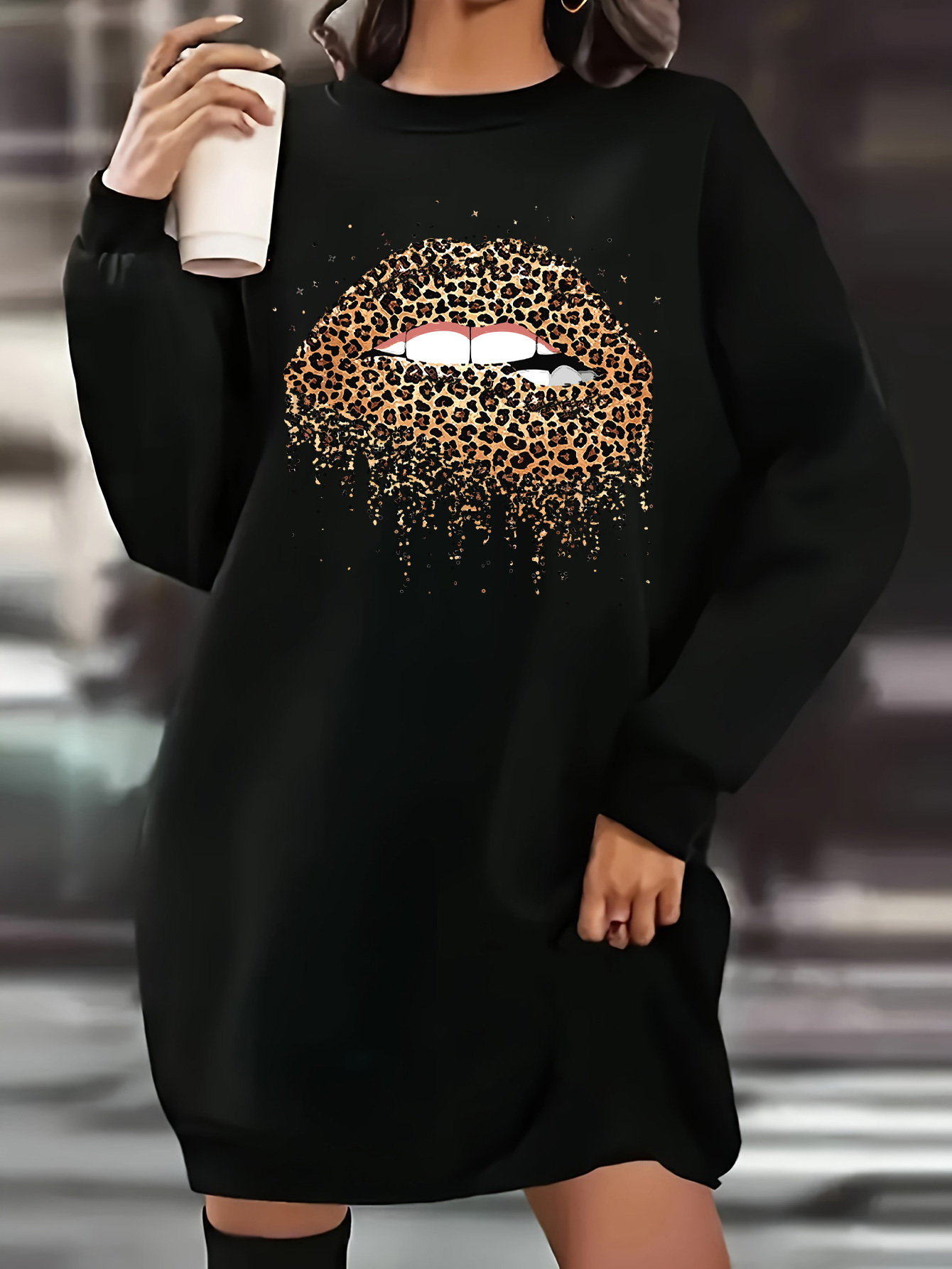 vestido com de estampa de leopardo plus size vestido Temu Brazil