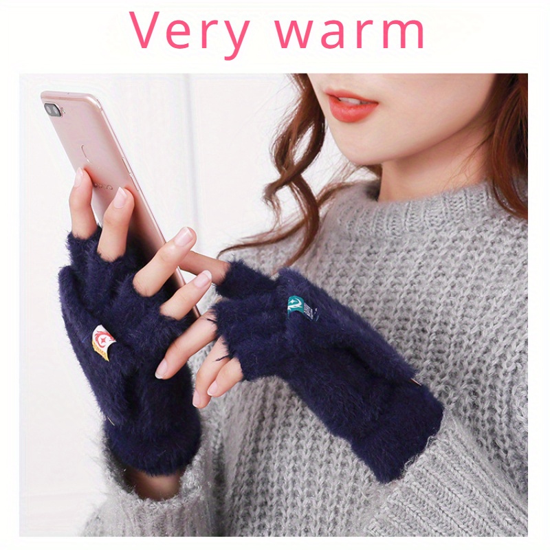 

2-pack Women's Plush Gloves, Winter Warm, Fingers Flip Gloves, Thickened Cold-resistant, Touchscreen Compatible, , Nylon, Casual Outdoor Wear