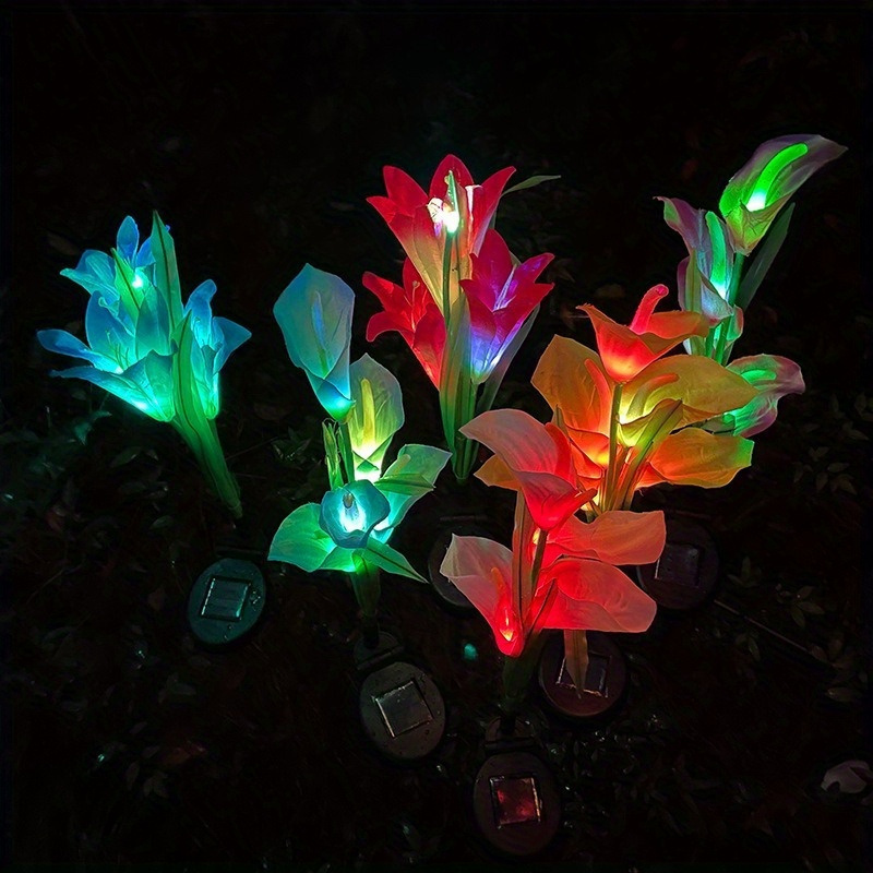 1pc solar calla lily light outdoor garden ornament led imitation flower light for yard garden lawn patio fence driveway pathway decoration outdoor decorative  