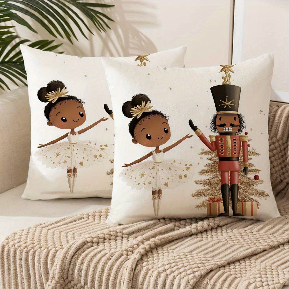 

2pcs Nutcracker And Ballet Princess Pillow Case Set Short Plush Pillow Covers For Sofa Living Room Outdoor