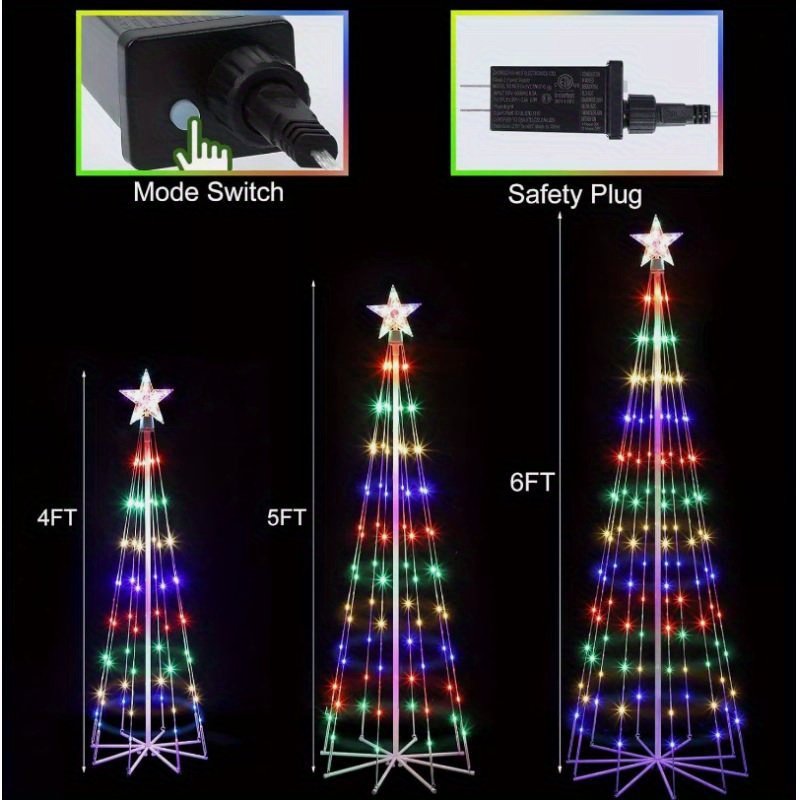 

Set Of 3 Christmas Tree Lights, 4ft+5ft+6ft Rgb Cone Christmas Tree With Lights, 8 Artificial Lighted Tree With Topper Star Lights, Christmas Decorative Tree Lights