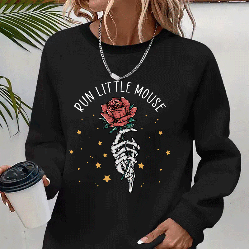 

1pc Women's Long Sleeve Sweatshirt "run " Graphic, Polyester , Round , Streetwear