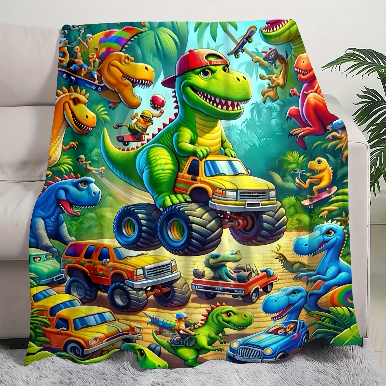 

Comfortable Dinosaur Truck Flannel Blanket - , Car Seats, And