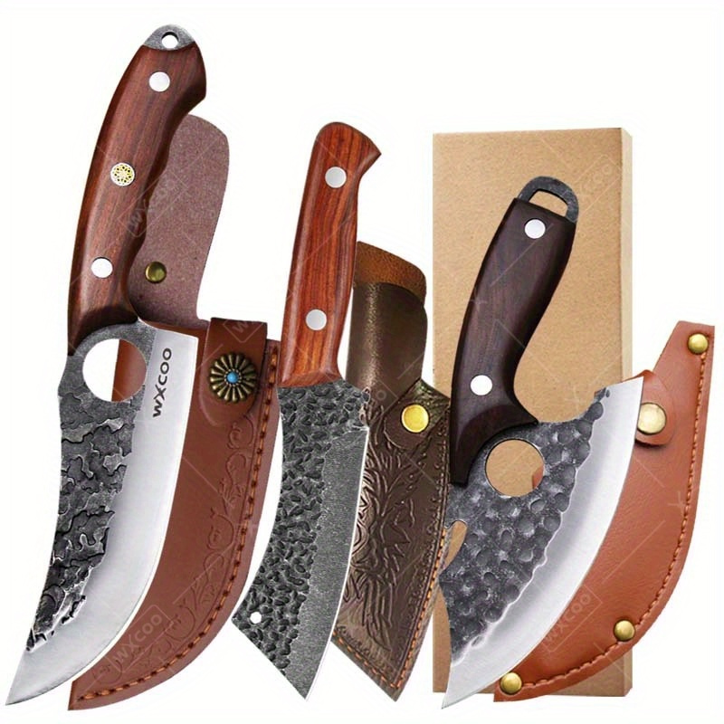 TEMU 3pcs, Kitchen Chef Knife Set, Stainless Steel Boning Knife Barbecue Knife Multipurpose Knife Fish Knife Utility Knife Professional Vegetable