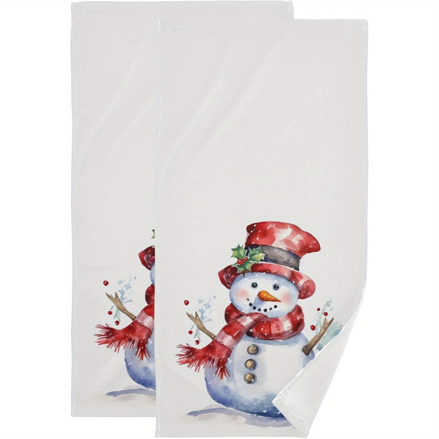 

2pcs Christmas Snowman Hand Towels 18x26" - , Machine Washable Polyester Kitchen & Bathroom Decorative Dish Cloths Set For Cooking, Cleaning, And Holiday Gifts