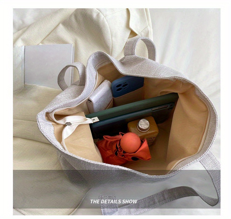 Sac fourre-tout en chanvre pour femmes, sac à main épaule spacieux, sac messager polyvalent avec fermeture à glissière, avec plusieurs poches, lavable à la main ou uniquement au nettoyage à sec