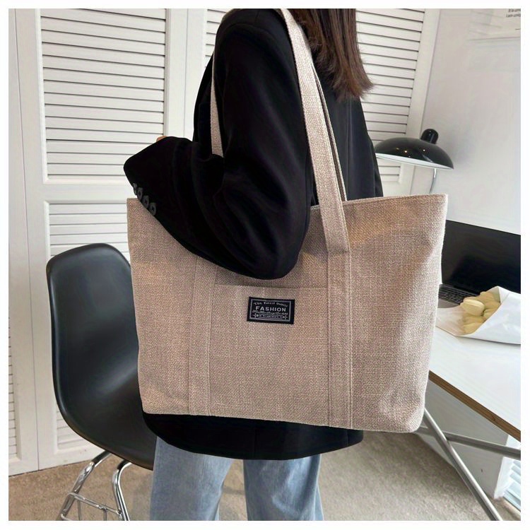 Sac fourre-tout en chanvre pour femmes, sac à main épaule spacieux, sac messager polyvalent avec fermeture à glissière, avec plusieurs poches, lavable à la main ou uniquement au nettoyage à sec