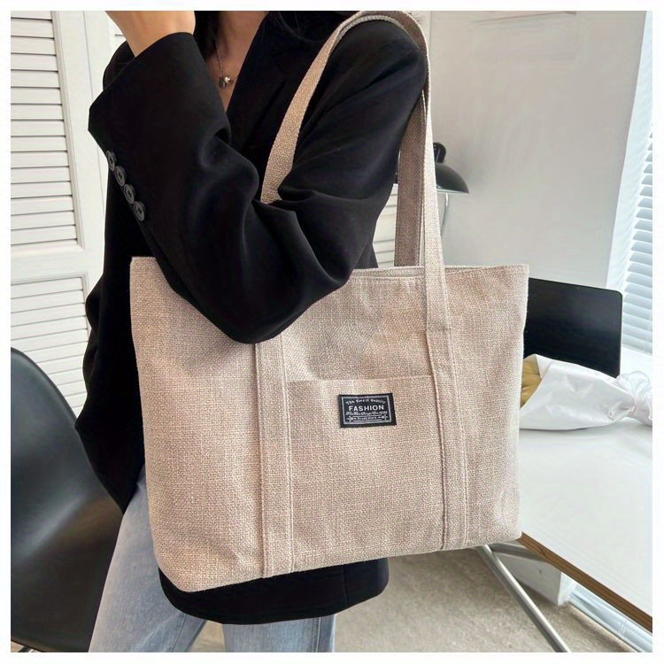 Sac fourre-tout en chanvre pour femmes, sac à main épaule spacieux, sac messager polyvalent avec fermeture à glissière, avec plusieurs poches, lavable à la main ou uniquement au nettoyage à sec