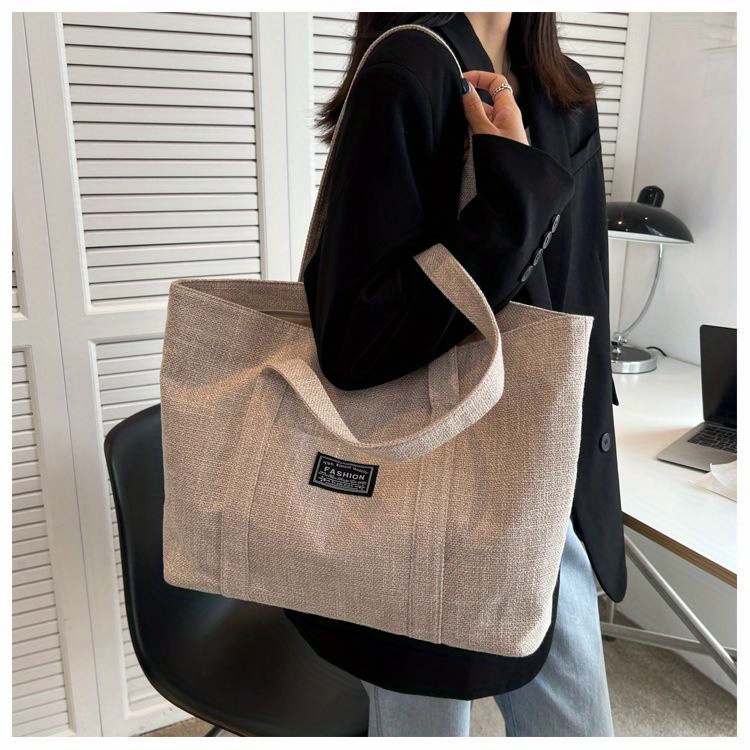 Sac fourre-tout en chanvre pour femmes, sac à main épaule spacieux, sac messager polyvalent avec fermeture à glissière, avec plusieurs poches, lavable à la main ou uniquement au nettoyage à sec