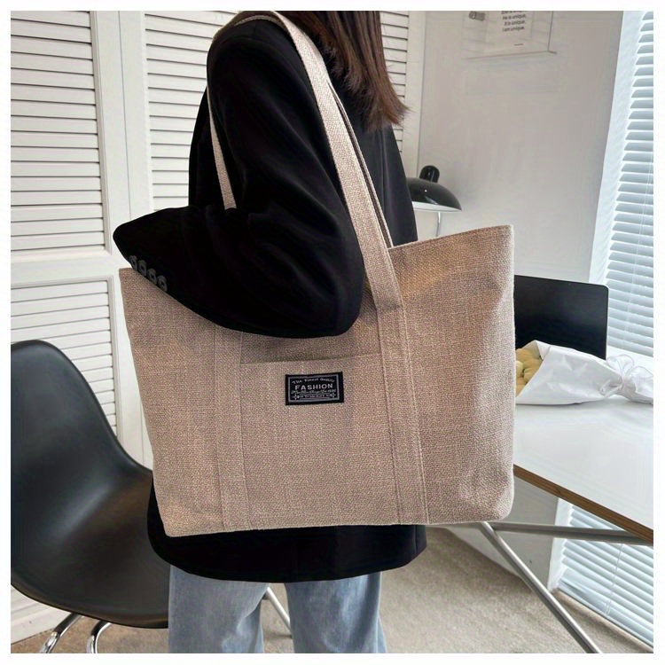 Sac fourre-tout en chanvre pour femmes, sac à main épaule spacieux, sac messager polyvalent avec fermeture à glissière, avec plusieurs poches, lavable à la main ou uniquement au nettoyage à sec