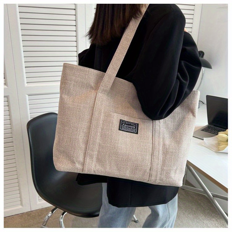 Sac fourre-tout en chanvre pour femmes, sac à main épaule spacieux, sac messager polyvalent avec fermeture à glissière, avec plusieurs poches, lavable à la main ou uniquement au nettoyage à sec