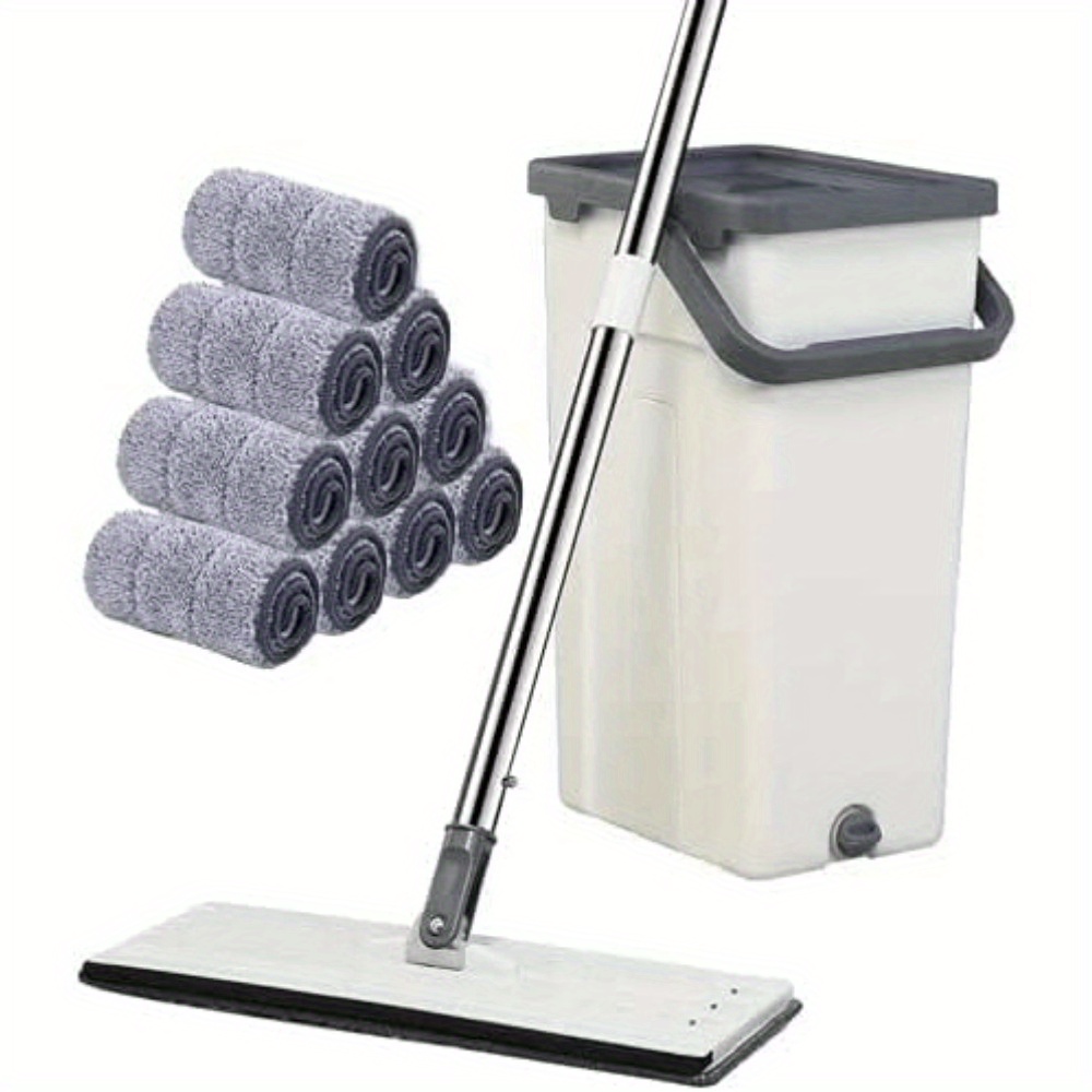 TEMU Floor Mop Set With 2 Chamber Bucket And 10 Microfibre Cloths | 360Â° Rotatable Mop (128 Cm) | Stainless Abs   Hair Remover Teeth