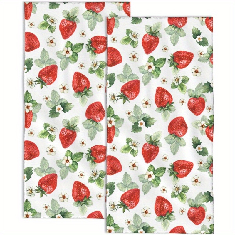 

2-pack 18x26 Inch Watercolor Strawberry Pattern Dish Towels - Super Soft, Absorbent, Machine Washable, Woven Polyester Kitchen Towels For Beach, Spa, Gym