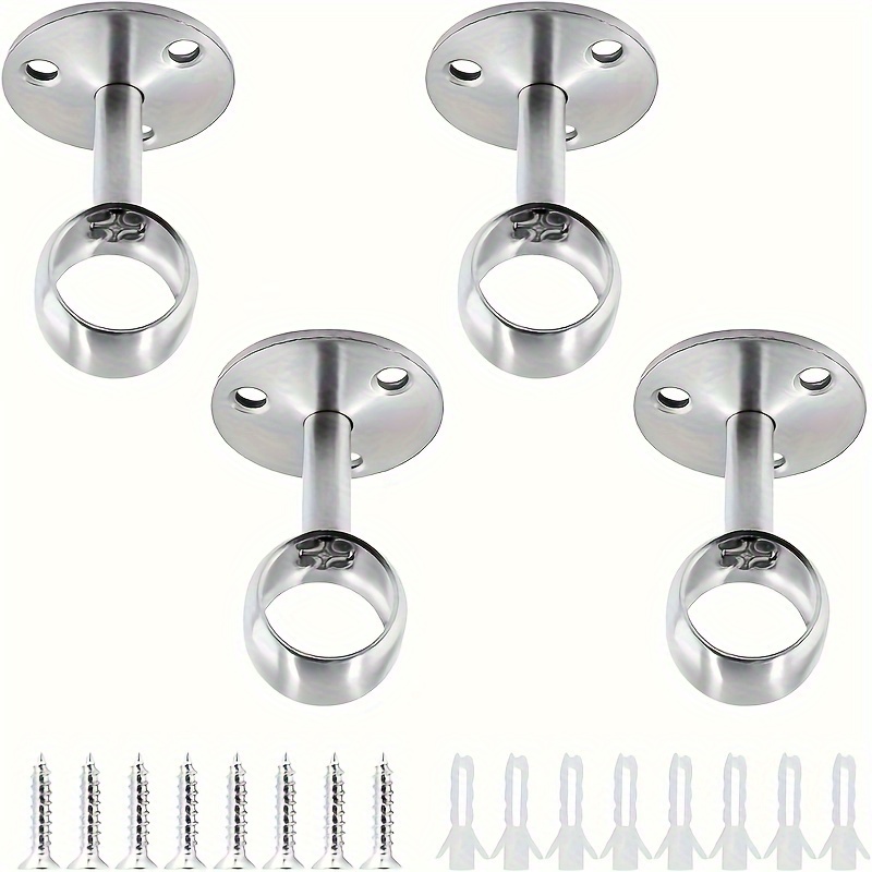 

4pcs Heavy-duty Stainless Steel Curtain Rod Holders - Ceiling/wall Mount Flange Brackets With Round Safety Design & Support For And Shower Rods