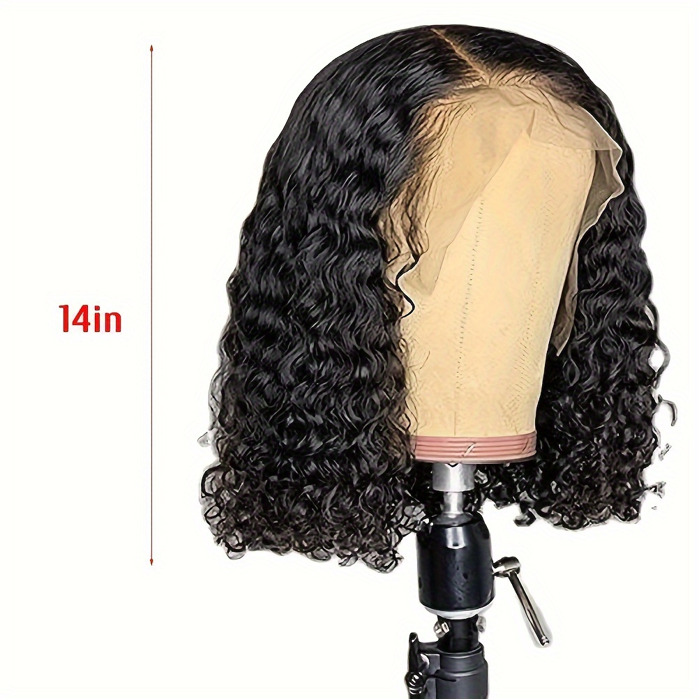 TEMU 1pc Black Short Bob Wig, 14 Inch Deep Net Glueless Machine Made Curly Bob For Cosplay, Work, Date, Concert - Unscented