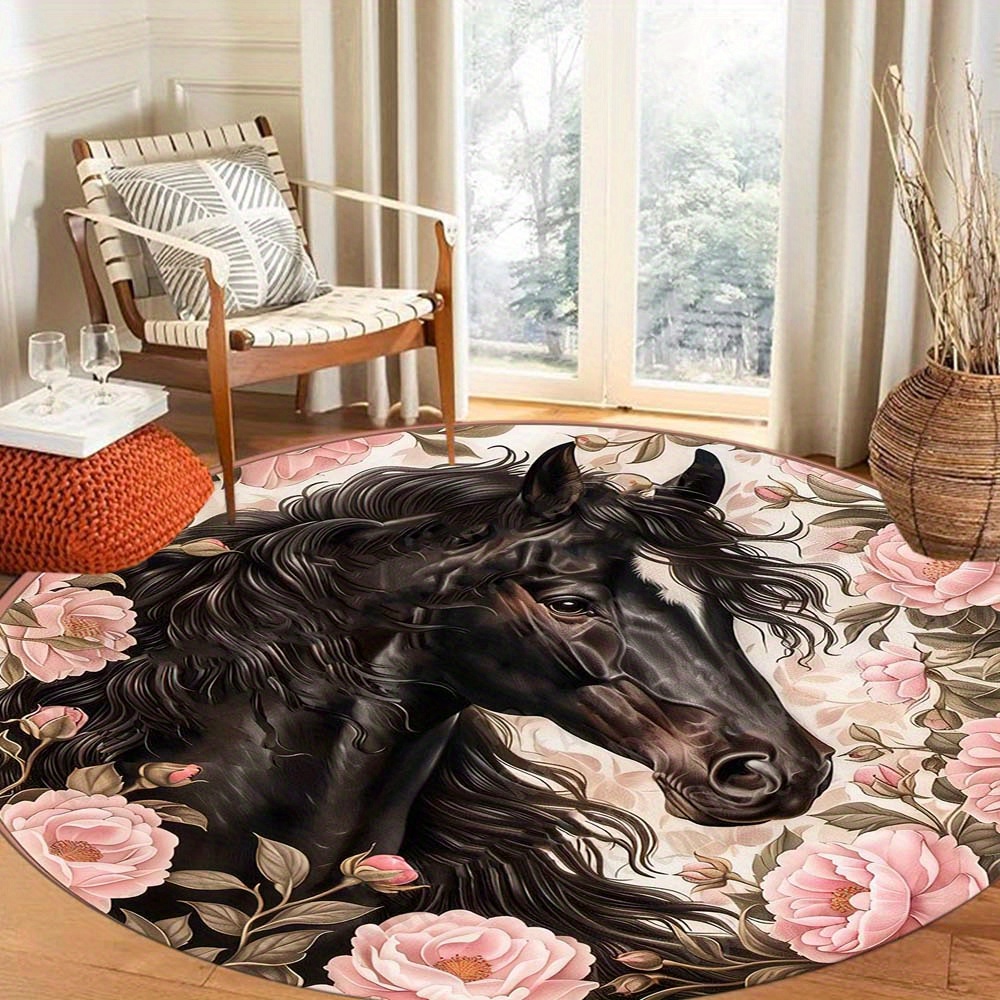TEMU 1pc Of Horse-themed Round Rug, Ideal For Floor Mats In Living Rooms, Bedrooms, And As Decorative Items, Makes A Great Gift