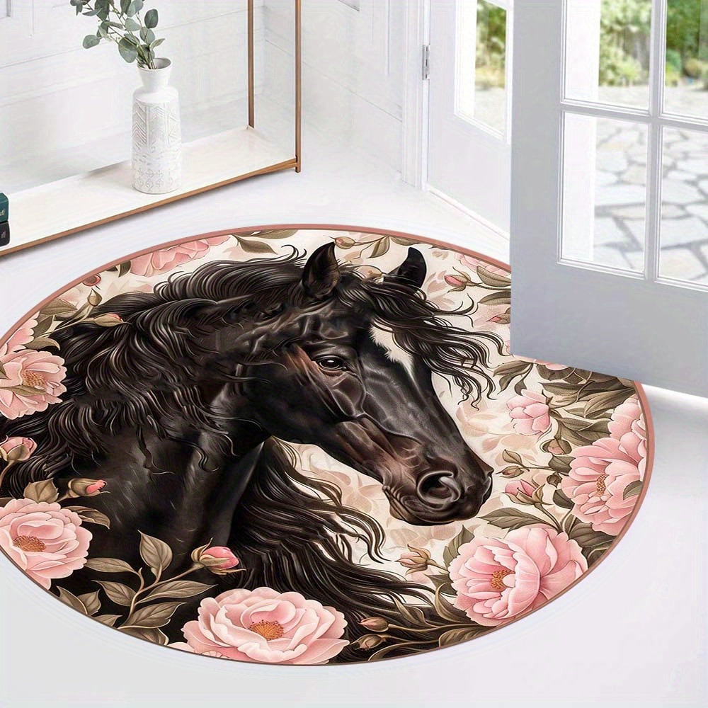 TEMU 1pc Of Horse-themed Round Rug, Ideal For Floor Mats In Living Rooms, Bedrooms, And As Decorative Items, Makes A Great Gift