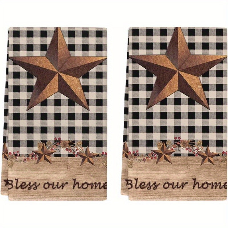 

2pcs Set Of 18*26 Inch Kitchen Towels Western Element Holiday Decorations Party Decorations Western And Primitive Berry Country 4th Of Pattern Gift