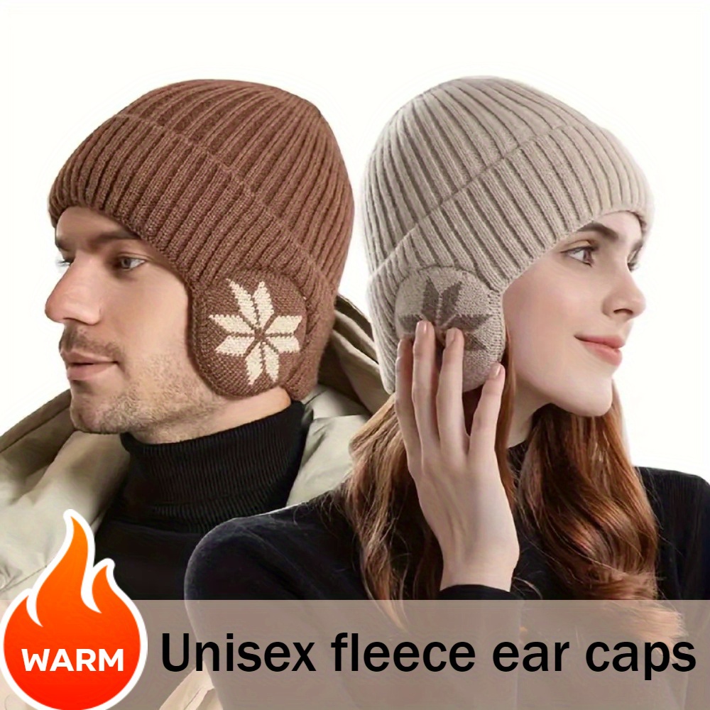 

1pc Cozy Fleece-lined Knit Beanie With Ear Flaps - Warm, Winter Hat With Ear Flaps In Brown Gray For Outdoor Cycling - Ideal Gift, Knit Hat