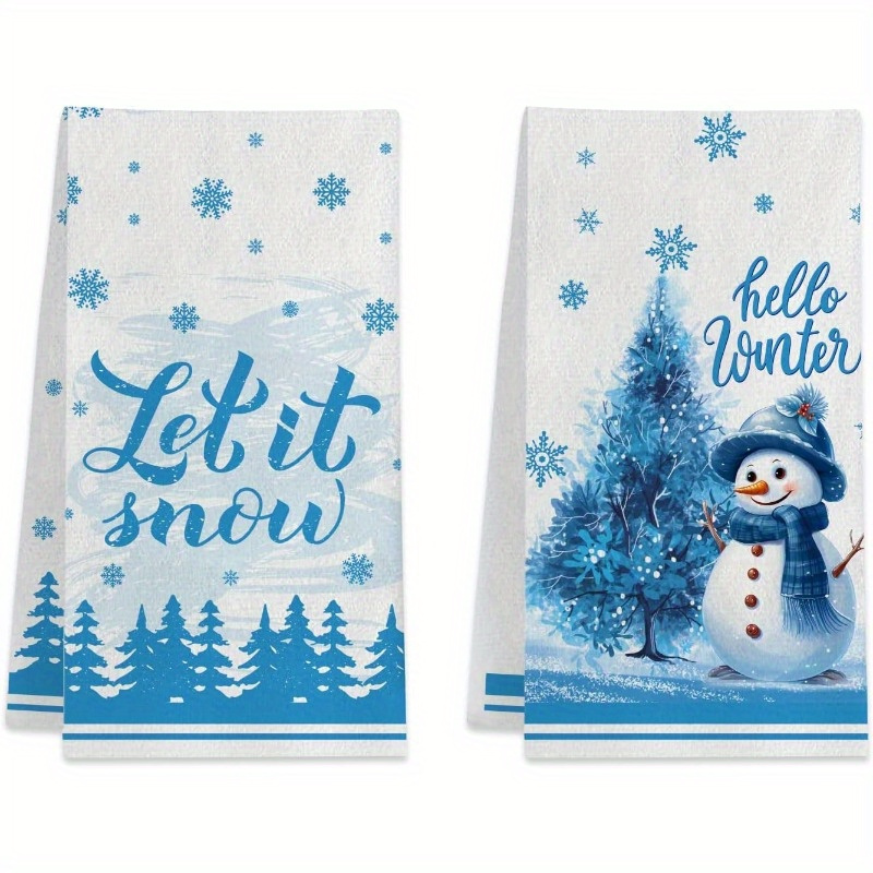 

2 Set 18*26 Inch Merry Christmas Kitchen Towels Snow Christmas Kitchen Towels, Blue Snowman Dish Towel, Snowflakes Hand Towels For Decor Home Decoration Gift