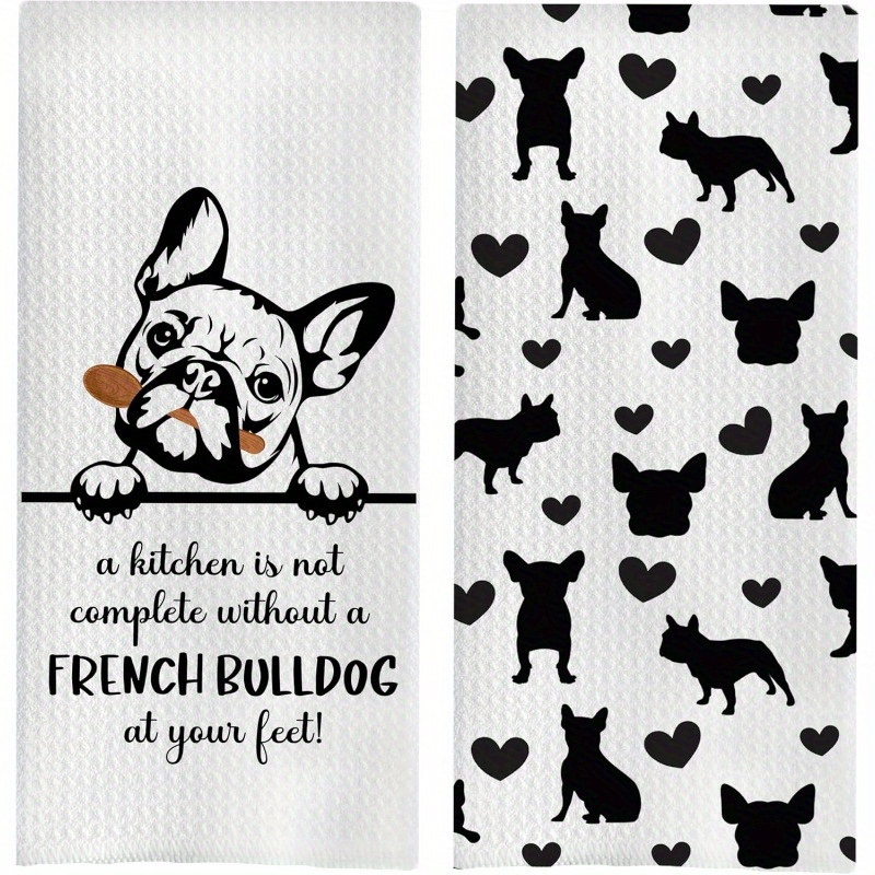 

2 Sets 18*26 Inch Merry Christmas Kitchen Towels French Bulldog Dish Towels Set - French Waffle Kitchen Towels, French Bulldog Hand Tea Towel For Kitchen, French Bulldog Giftsgift