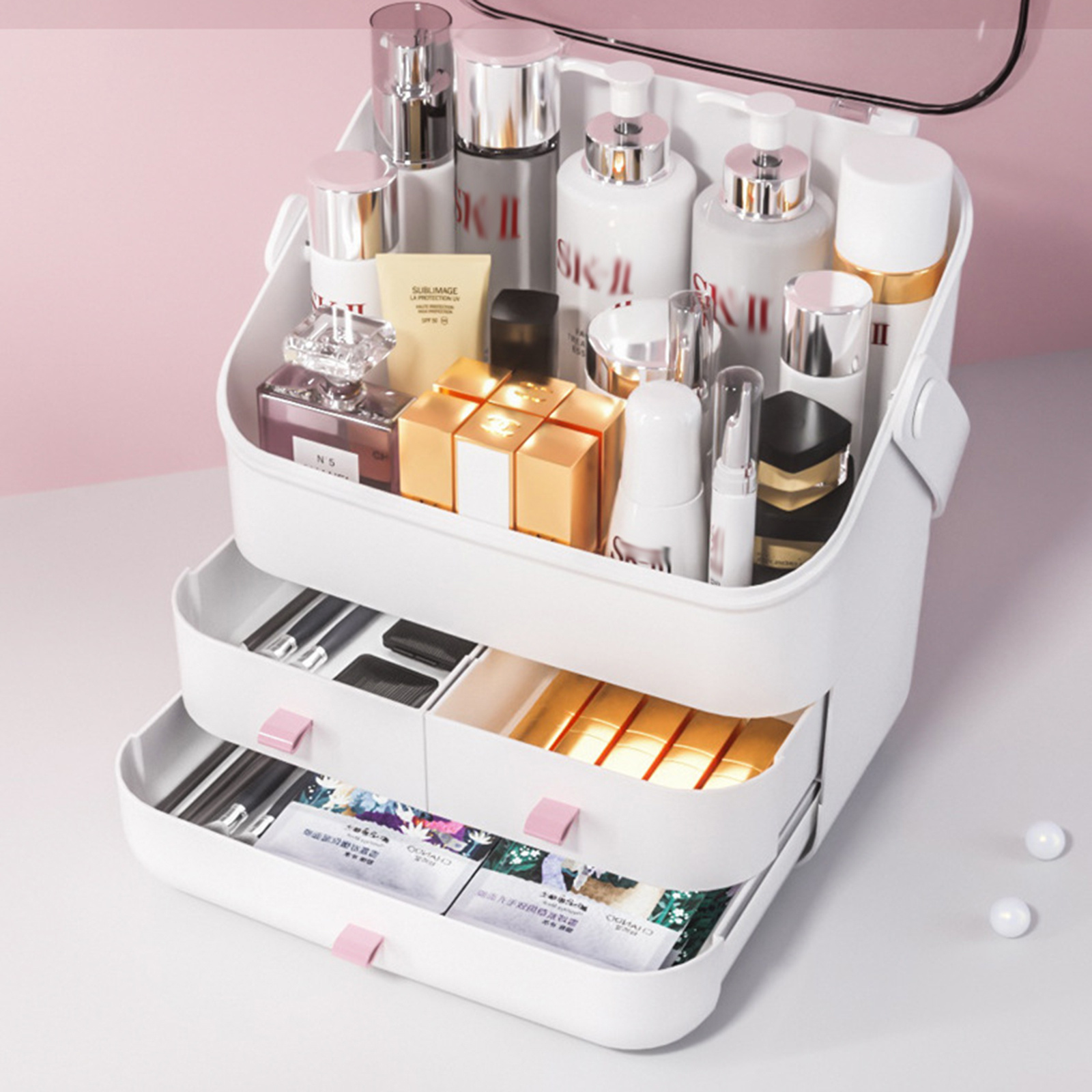 

Makeup Organizer Skincare Cosmetic Storage Box With Clear For Dresser Bathroom