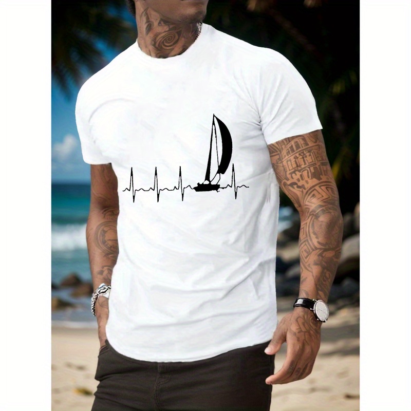 

Sailing Print Men's Short Sleeve T-shirt Summer T-shirt Top, Ekg