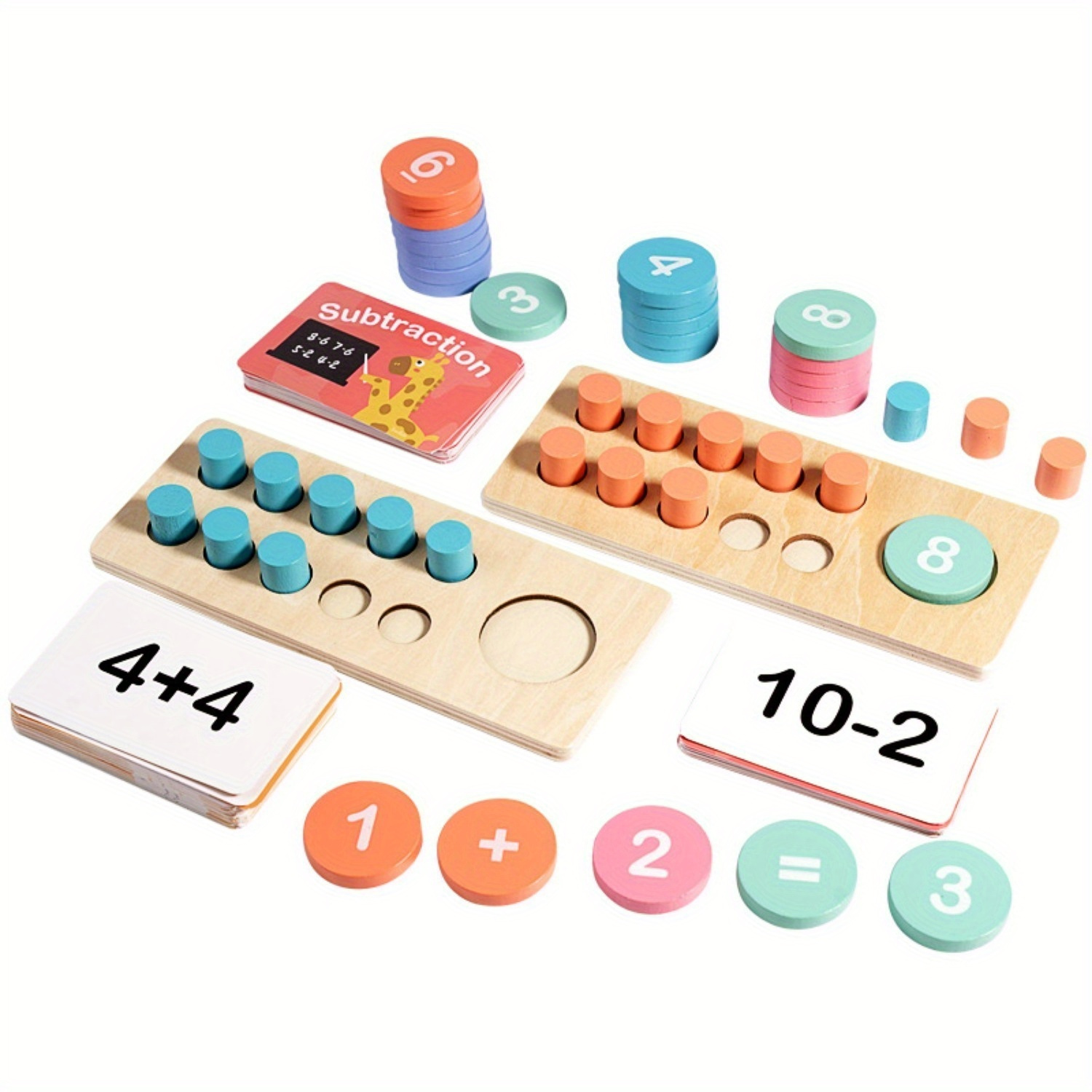 Wooden Ten-Frame Set Mathematics Teaching Aids Are Suitable For Kindergarten, Primary School, Grade 1, Home School, Addition And Subtraction Of Mathematics Games, Counter Toys Suitable For Aged 3-8