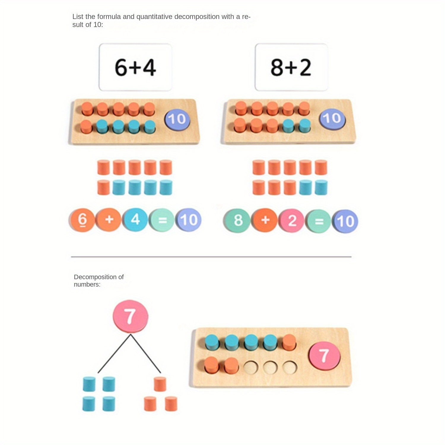 Wooden Ten-Frame Set Mathematics Teaching Aids Are Suitable For Kindergarten, Primary School, Grade 1, Home School, Addition And Subtraction Of Mathematics Games, Counter Toys Suitable For Aged 3-8