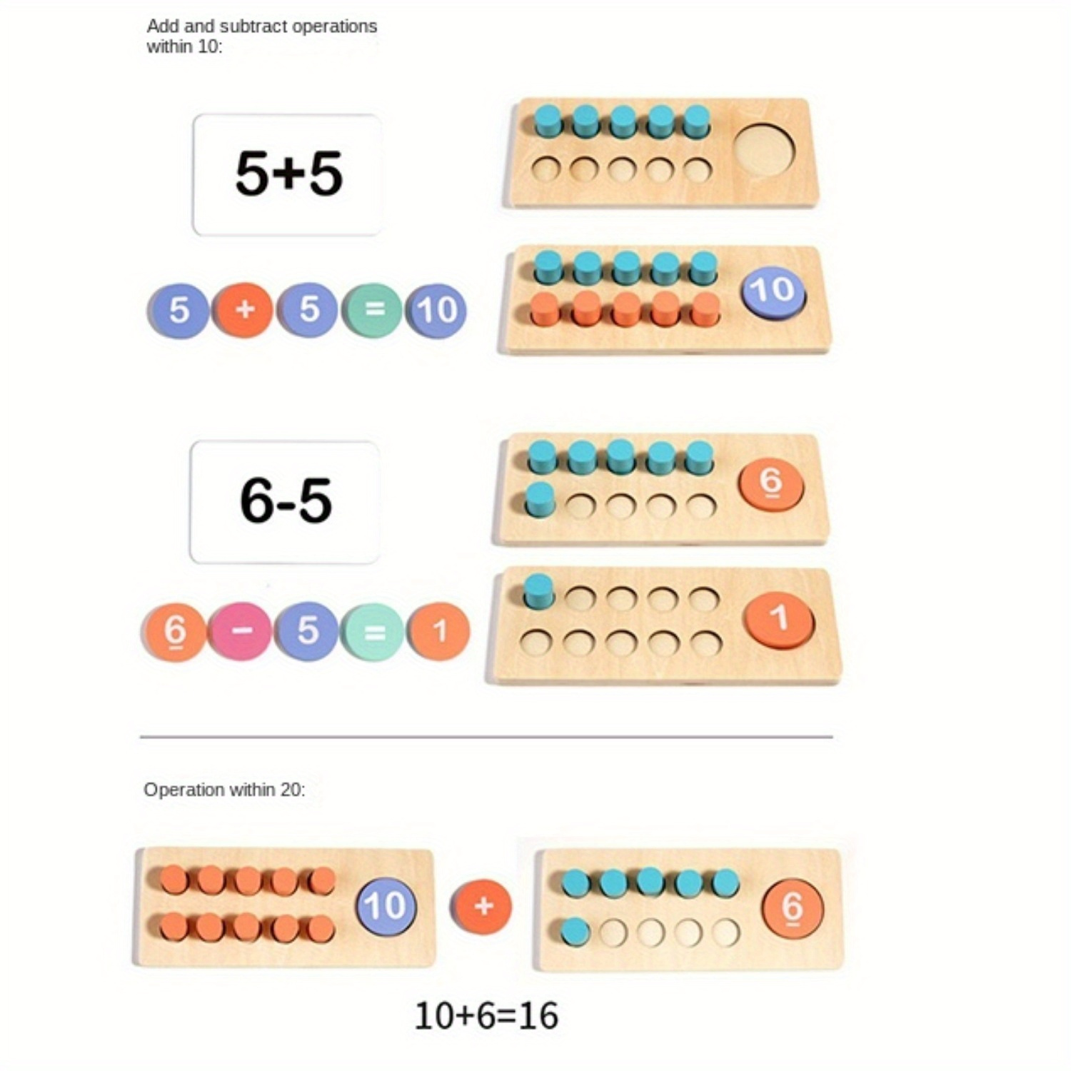 Wooden Ten-Frame Set Mathematics Teaching Aids Are Suitable For Kindergarten, Primary School, Grade 1, Home School, Addition And Subtraction Of Mathematics Games, Counter Toys Suitable For Aged 3-8