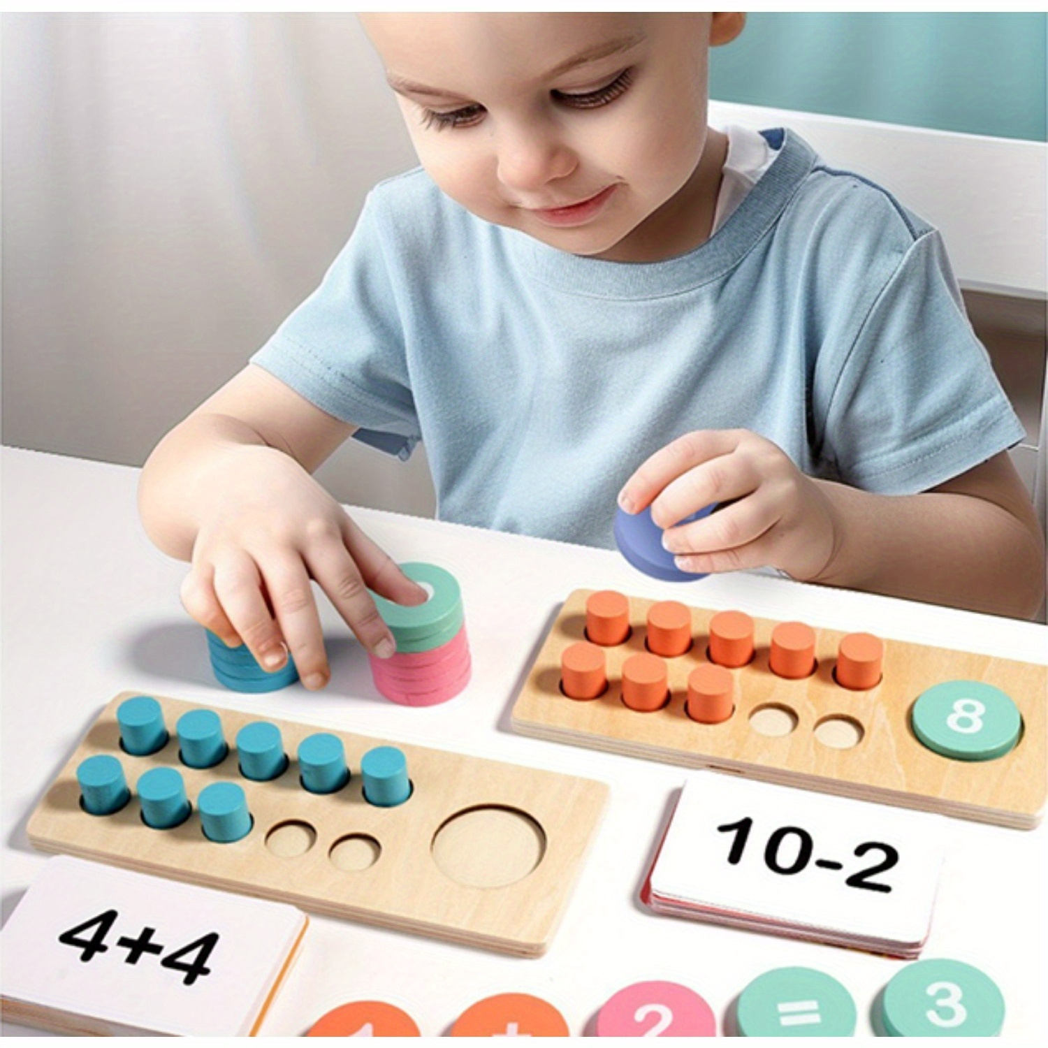 Wooden Ten-Frame Set Mathematics Teaching Aids Are Suitable For Kindergarten, Primary School, Grade 1, Home School, Addition And Subtraction Of Mathematics Games, Counter Toys Suitable For Aged 3-8