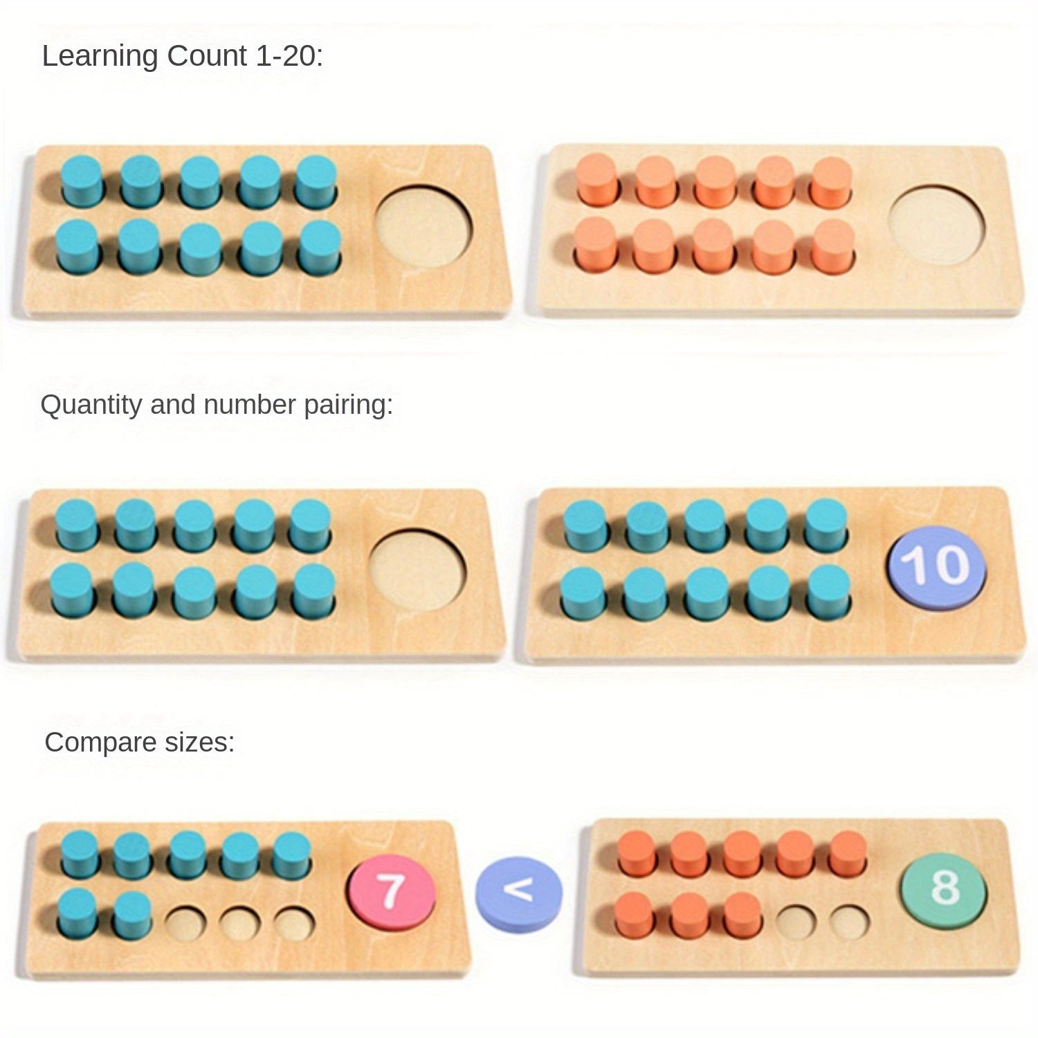 Wooden Ten-Frame Set Mathematics Teaching Aids Are Suitable For Kindergarten, Primary School, Grade 1, Home School, Addition And Subtraction Of Mathematics Games, Counter Toys Suitable For Aged 3-8