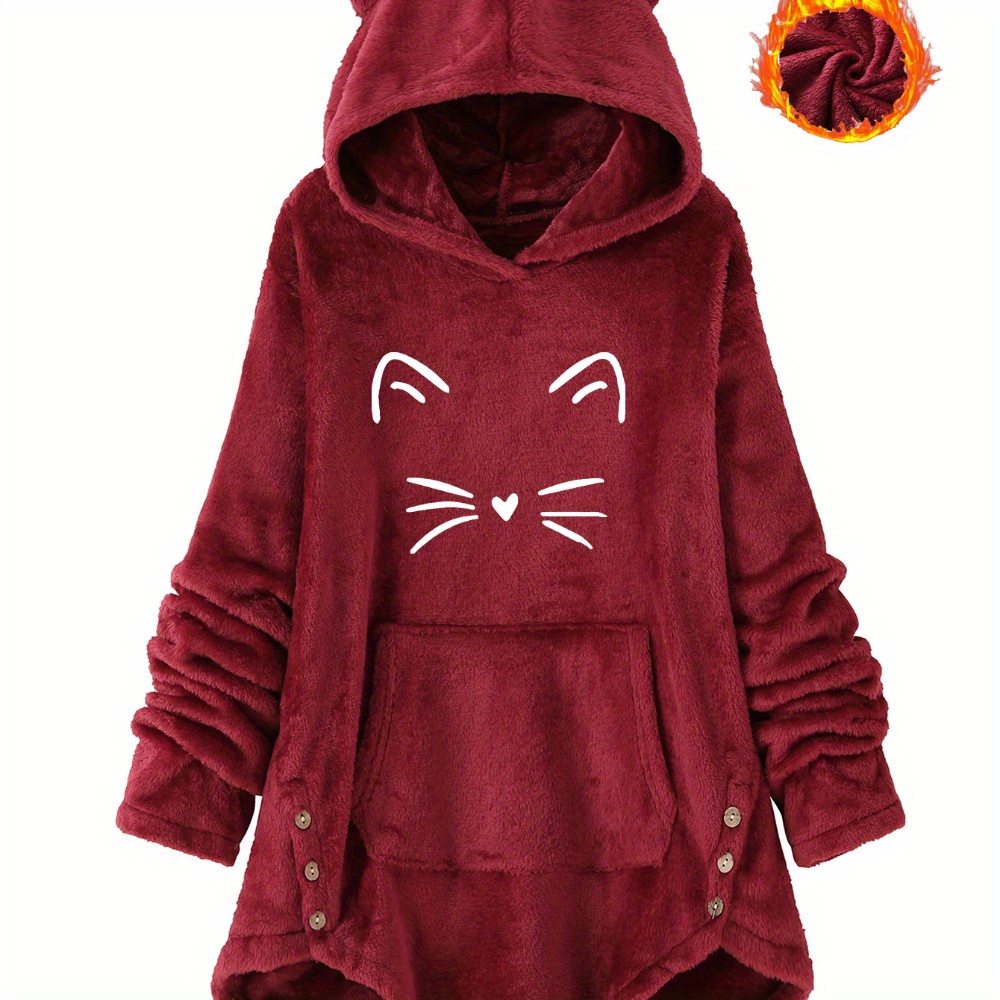 

Ladies Cute Jumper, Simple , Double-sided Flannel Material Hooded Cat Ears And Light Skin, Used As Pajamas And Home Clothing, Warm Lovely , Flannel Pajamas Women, Spring,