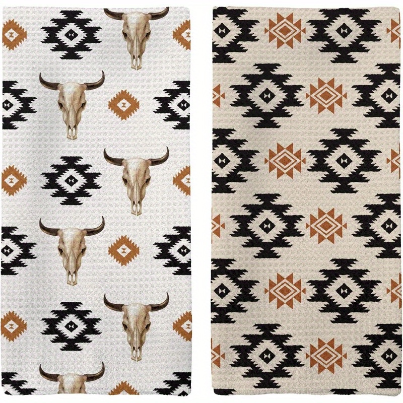 

2pcs Western Cowboy Kitchen Towels Set - Super Soft Polyester, Machine Washable, Woven Oblong Rally Towels For Home & Athletic Use - Contemporary Style, Multipurpose & Absorbent