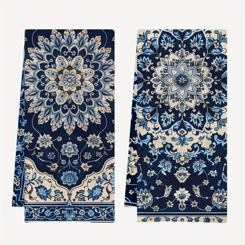 

2pcs Bohemian Kitchen Towels Set, 18x26 Inch, Super Polyester, Contemporary Style, Machine Washable, Decorative Blue And , Ideal Housewarming Gift, Dish Towels For Kitchen, Decorated, Bohemian Towel