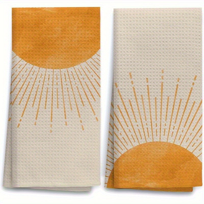 

2pcs Set Bohemian Sunset Sunrise Kitchen Towels, 18x26 Inch, Soft Polyester, Contemporary Style, Machine Washable, Rectangular, Athletic Field Towel Decor