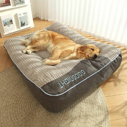 orthopedic plush dog bed for medium to large breeds non slip bottom polyester fill rectangular shape grey with blue piping washable sofa for large dog bed