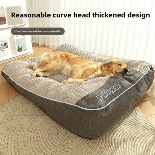 orthopedic plush dog bed for medium to large breeds non slip bottom polyester fill rectangular shape grey with blue piping washable sofa for large dog bed