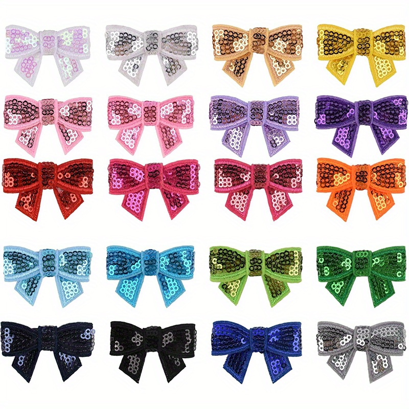 TEMU 20 Pezzi Mini Fiocchi con Bordi in Paillettes e Applicazione a Ferro - Appliques Mini Fiocchi Brillanti Adatti per Abiti, Camicie, Giacche, ,