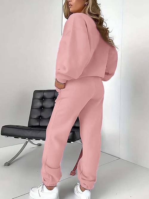 mektup baskı i̇ki parça set, crew neck sweatshirt & pantolon, kadın giyim