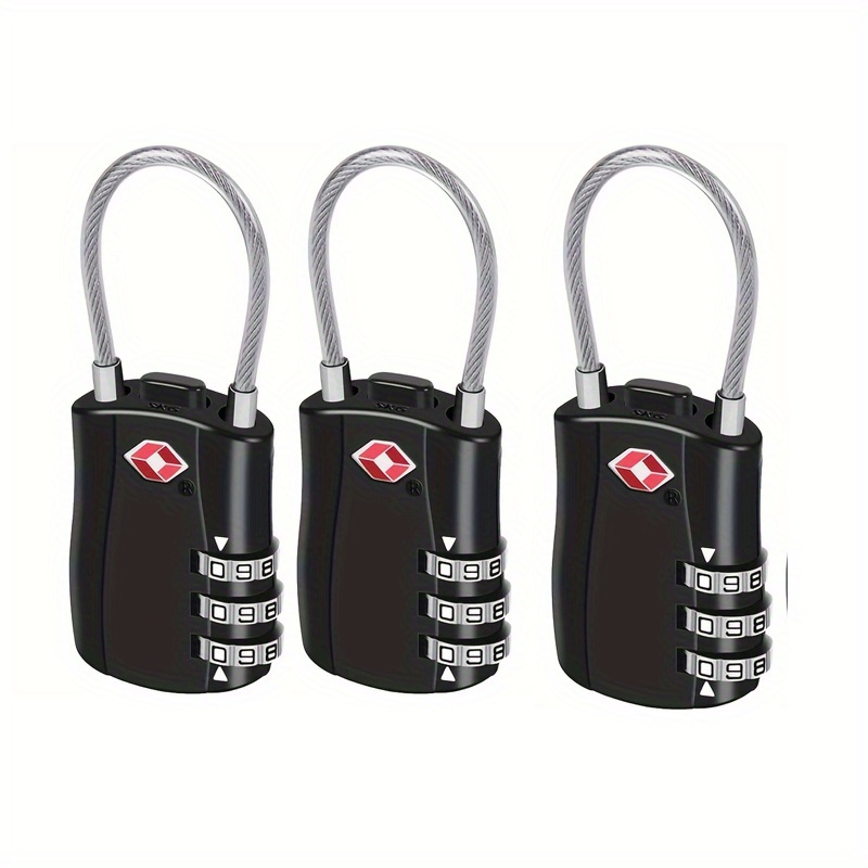 

3-pack Tsa Approved Combination Padlocks, Abs Resin Body, Non-electronic, For Luggage, Suitcases, , Gym, Bike Security