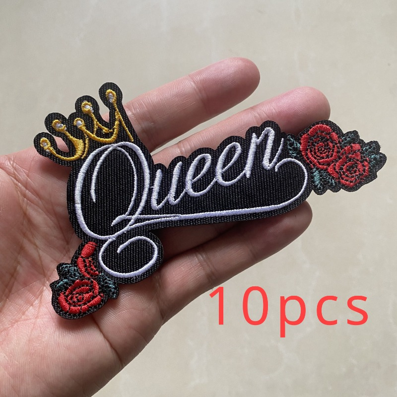TEMU 10pcs Queen Crown Mixed Color Embroidery Patches, High Quality Decorative Decals For Clothing And Bags, Diy Ironing Cloth Stickers