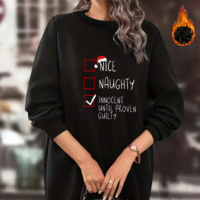 

1pc Christmas Sweatshirt For Women - Polyester Long Sleeve Round ", , " Lettering,