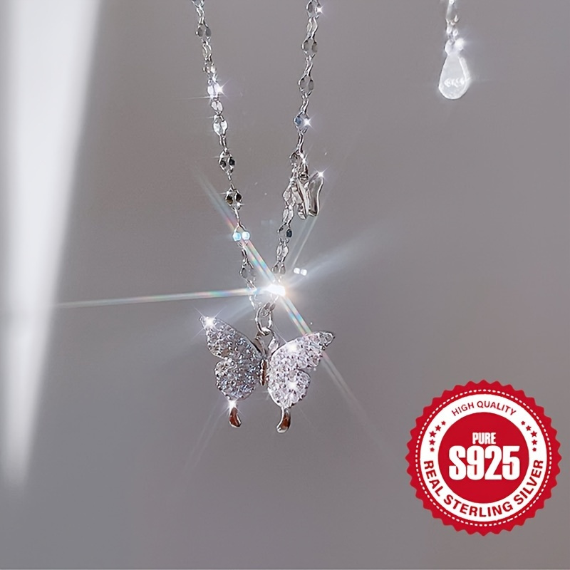 TEMU 925 Pure Silvery Shining Pendant Necklace Chain 3g/0.11oz Valentine's Day Party Wedding Jewelry Gift