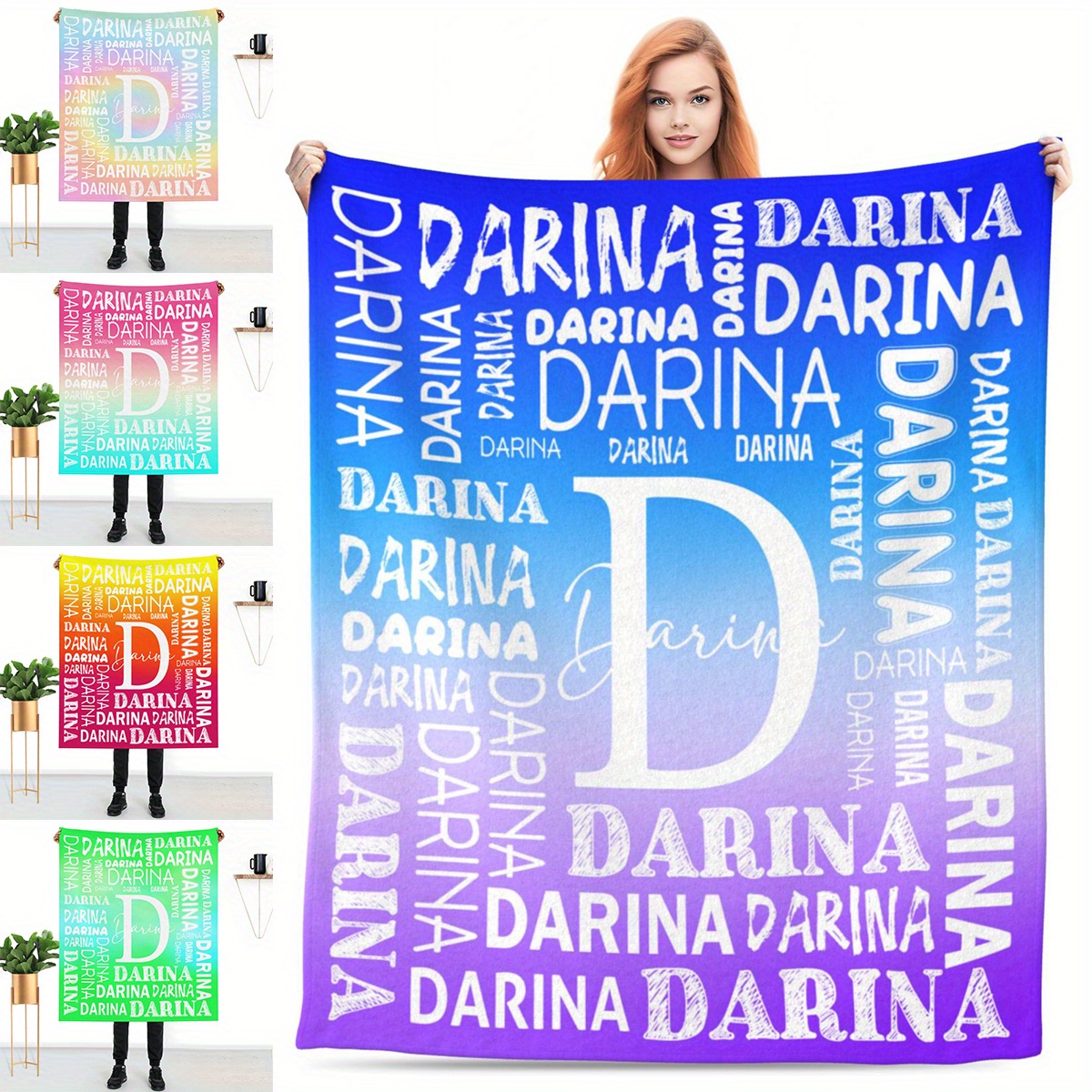 

1pc Customized Personalized Name Blanket For Daughter, Custom Name Throw For Girls, Boys - Knitted Polyester Rectangular Cover, Ideal For Birthday, Christmas Gift